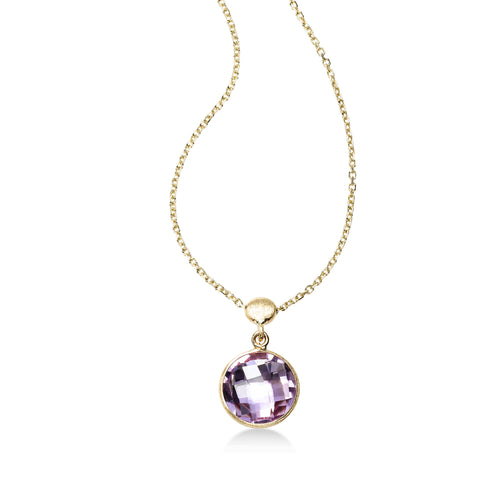 Bezel Set Faceted Amethyst Pendant, 14K Yellow Gold