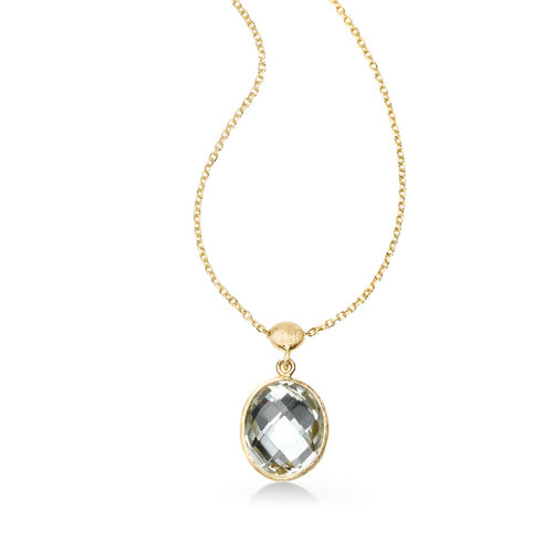 Bezel Set Oval Prasiolite Pendant, 14K Yellow Gold