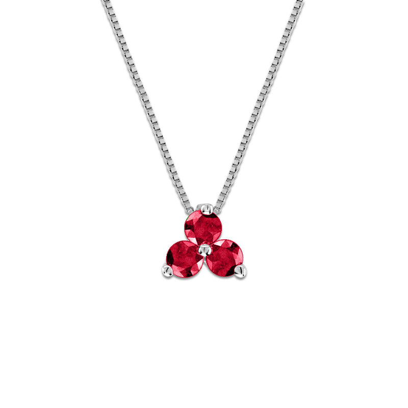 Triple Ruby Cluster Pendant, 14K White Gold