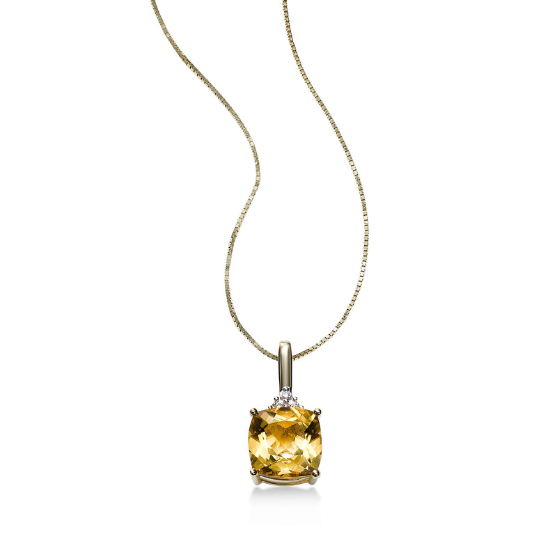 Cushion Cut Citrine Pendant, 14K Yellow Gold