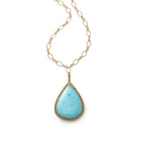 Pear Shape Framed Turquoise Pendant, 14K Gold Filled