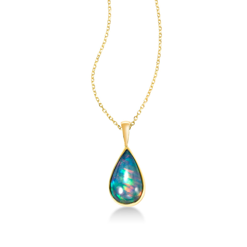 Pear Shape Ethiopian Opal Pendant, 22K Yellow Gold