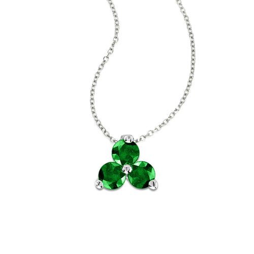 Triple Emerald Cluster Pendant, 14K White Gold