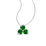 Triple Emerald Cluster Pendant, 14K White Gold