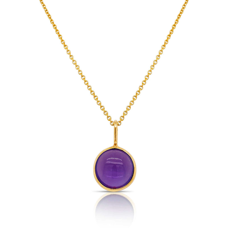 Round Amethyst Drop Charm, 18K Yellow Gold