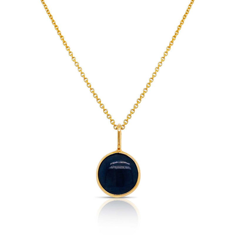 Round Blue Sapphire Drop Charm, 18K Yellow Gold
