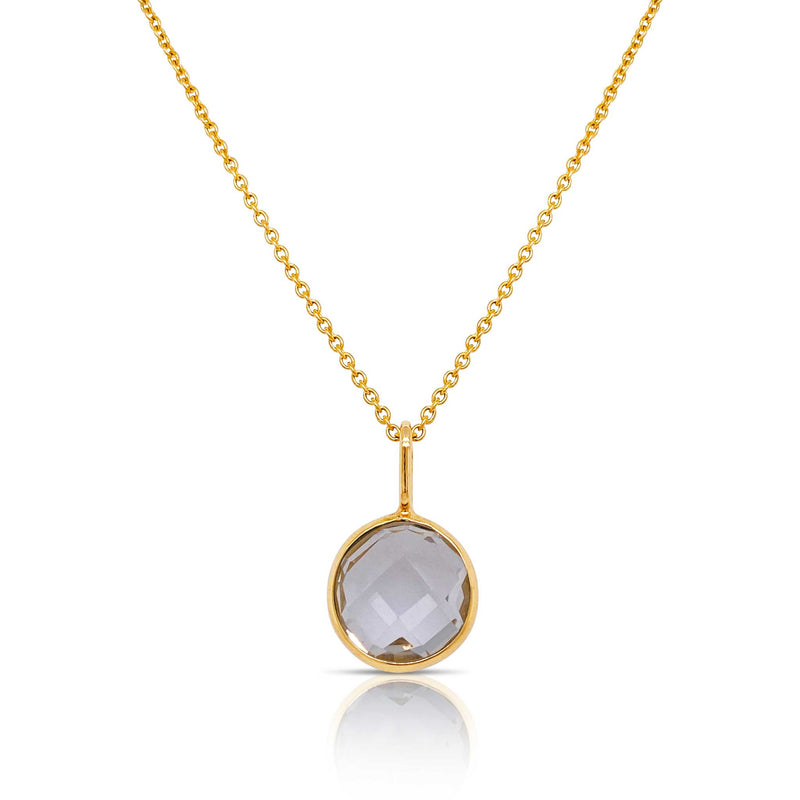 Round White Topaz Drop Charm, 18K Yellow Gold