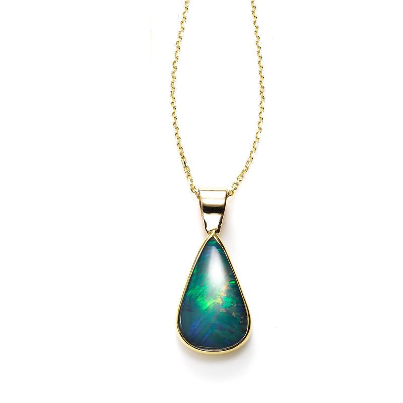 Large Bezel Set Ethiopian Opal Pendant, 14K Yellow Gold