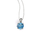 Round Blue Topaz Pendant, 14K White Gold