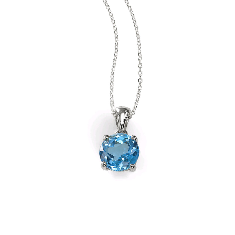 Round Blue Topaz Pendant, 14K White Gold