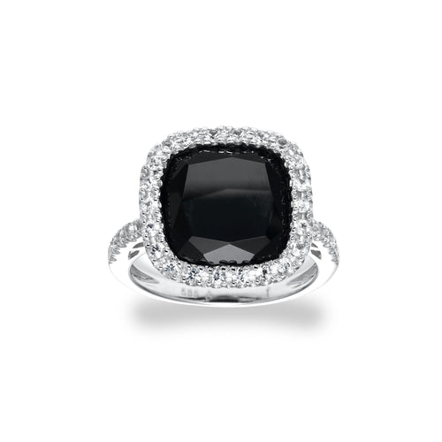 Black Onyx and White Sapphire Ring, 14K White Gold