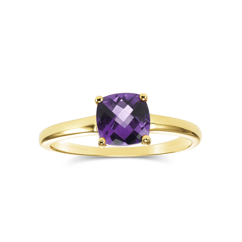 Cushion Cut Amethyst Ring, 14K Yellow Gold