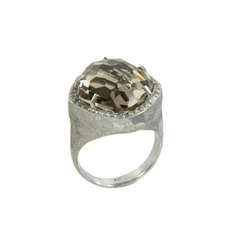 Freeform Smoky Quartz and White Topaz Ring, Sterling Silver and Vermeil