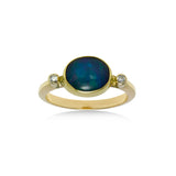 Bezel Set Ethiopian Opal Ring with Diamond Accents, 14K Yellow Gold