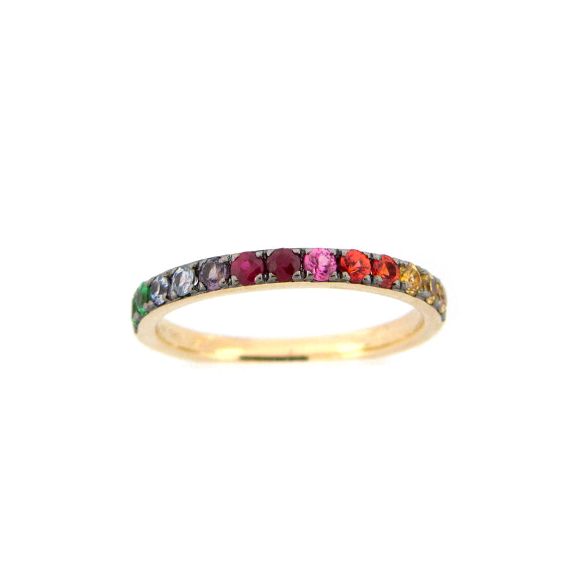 Rainbow Gemstone Halfway Band, 14K Yellow Gold