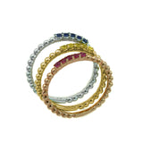 Tricolor Set of Three Sapphire Rings, 14 Karat Gold