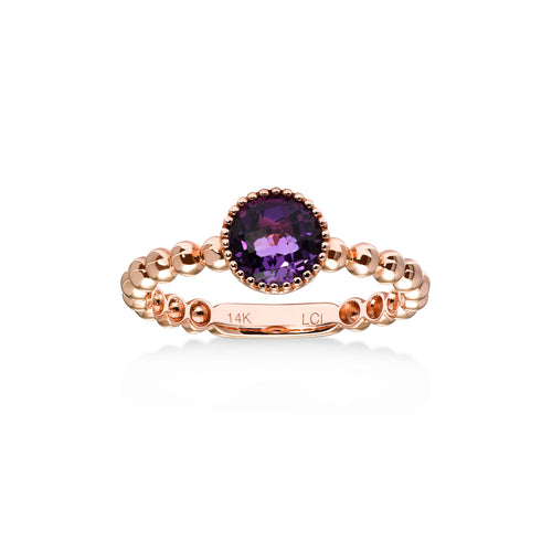 Bead Design Round Amethyst Ring, 14K Rose Gold