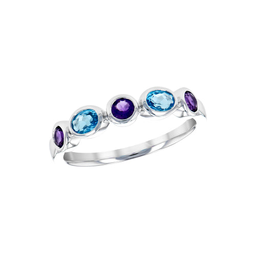 Alternating Amethyst and Blue Topaz Ring, 14K White Gold
