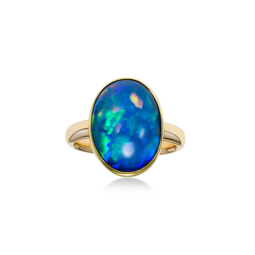 Bezel Set Oval Ethiopian Opal Ring, 14K Yellow Gold