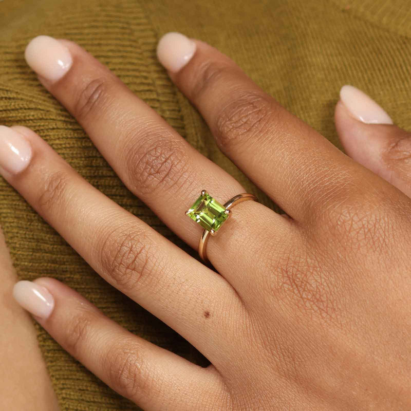 Rectangular Peridot Ring, 14K Yellow Gold