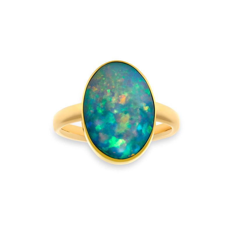 Oval Ethiopian Opal Cabochon Ring, 22K Yellow Gold