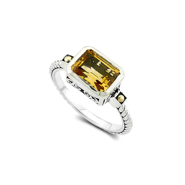Rectangular Citrine Ring, Sterling Silver and Yellow Gold | Gemstone ...