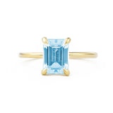 Aquamarine Emerald Cut Solitaire Ring, 14K Yellow Gold