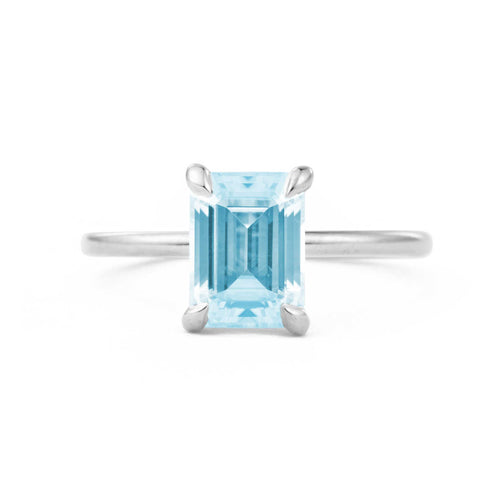 Aquamarine Emerald Cut Solitaire Ring, 14K White Gold
