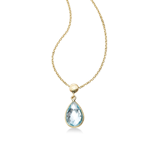 Bezel Set Pear Shape Blue Topaz Pendant, 14K Yellow Gold