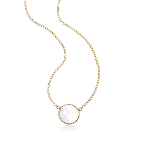 Bezel Set Mother of Pearl Center Necklace, 14K Yellow Gold