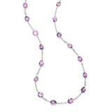 Bezel Set Amethyst Station Necklace, 18 Inches, 14K White Gold