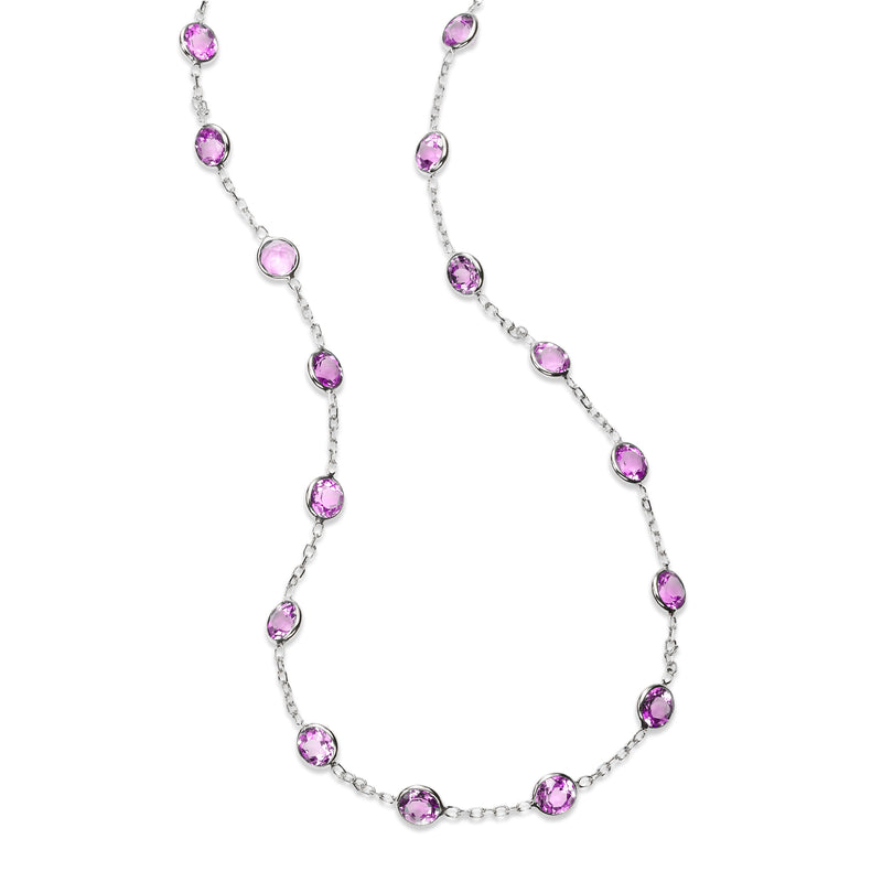 Bezel Set Amethyst Station Necklace, 18 Inches, 14K White Gold