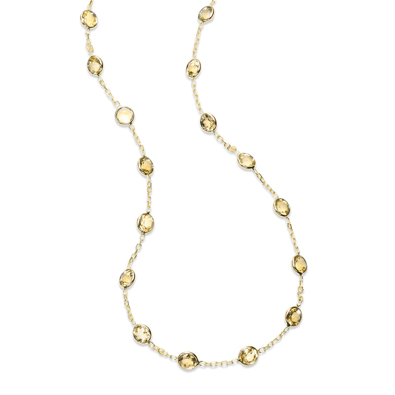 Bezel Set Citrine Station Necklace, 18 Inches, 14K Yellow Gold