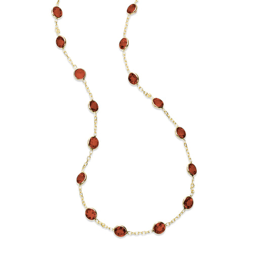 Bezel Set Garnet Station Necklace, 18 Inches, 14K Yellow Gold