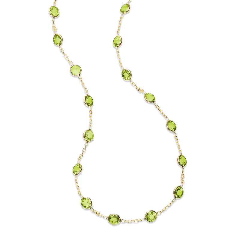 Bezel Set Peridot Station Necklace, 18 Inches, 14K Yellow Gold