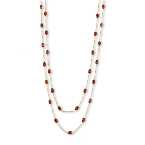 Bezel Set Garnet Station Necklace, 32 Inches, 14K Yellow Gold