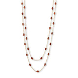 Bezel Set Garnet Station Necklace, 32 Inches, 14K Yellow Gold