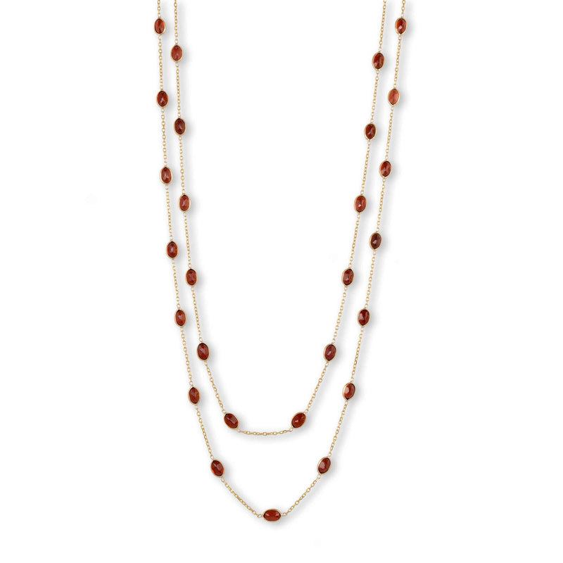 Bezel Set Garnet Station Necklace, 32 Inches, 14K Yellow Gold