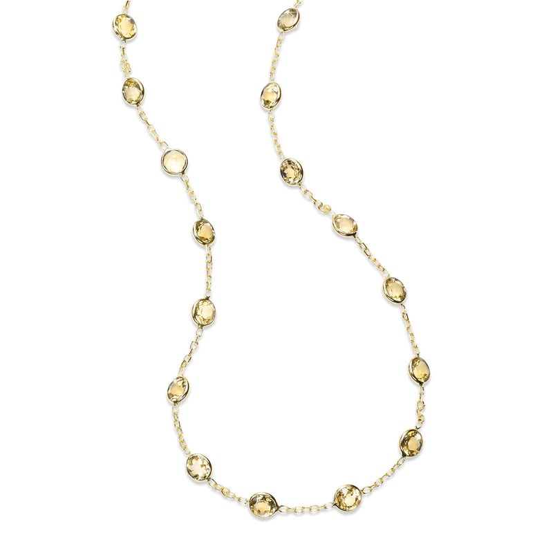 Bezel Set Citrine Station Necklace, 32 Inches, 14K Yellow Gold