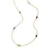Multi Gemstone Station Necklace, 14K Yellow Gold