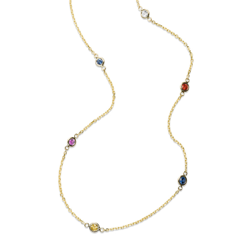 Multi Gemstone Station Necklace, 14K Yellow Gold