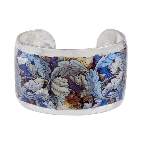 'Wiliam Morris Leaves' Enamel Cuff Bracelet, Silver Leaf, by Evocateur