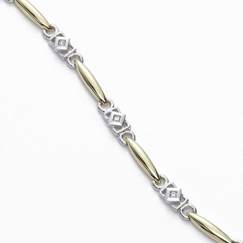 Alternating Gold Bar and Diamond Link Bracelet, 14 Karat Gold