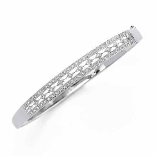 Vintage-Look Diamond Large Bangle Bracelet, 14K White Gold