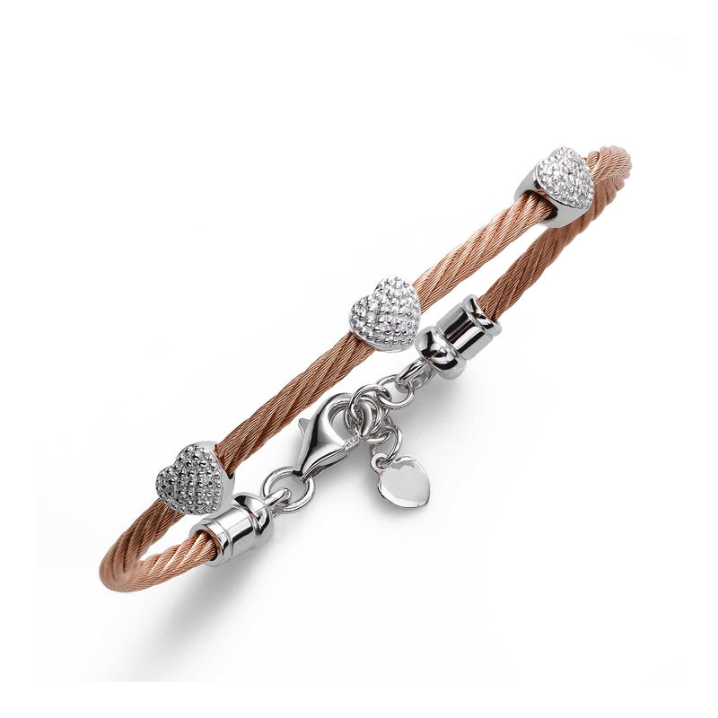 Child's Diamond Heart Bracelet on Rosetone Cable, SS