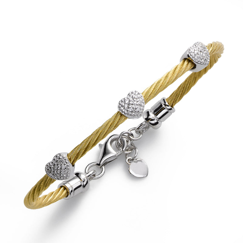 Child's Diamond Heart Bracelet on Yellowtone Cable, SS