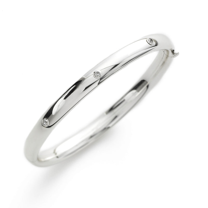 Child's Bezel Set Diamond Bangle Bracelet, Sterling Silver