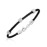 Diamond Blackenend Cable Bracelet, Steel, Sterling Silver Hearts