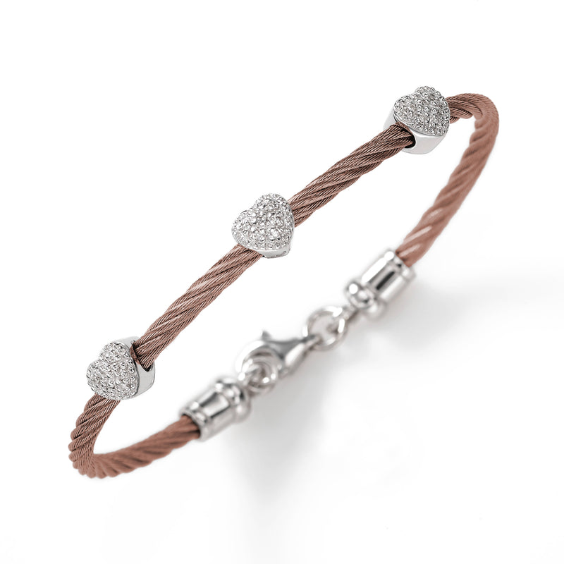 Diamond Cable Bracelet, Stainless, Pink Finish, Sterling, Adult Size