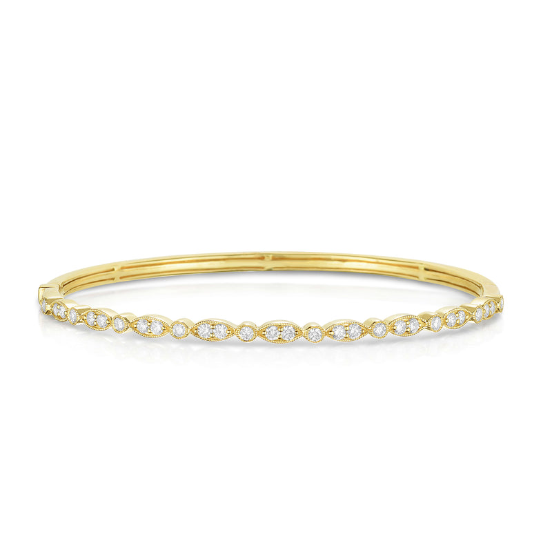 Mixed Shape Elements Diamond Bangle Bracelet, 14K Yellow Gold